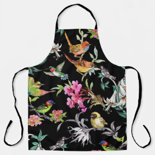 Tropical Birds Flowers: Watercolor Pattern Apron