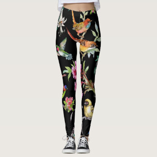 Tropical Birds Flowers: Watercolor Pattern Leggings