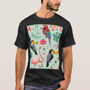 Tropical birds, flowers, watercolor pattern. T-Shirt