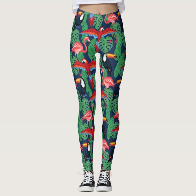 Tropical Birds In Bright Colours Leggings (Front)