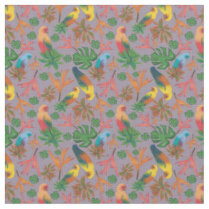 Tropical Birds Lavender Floral Pattern Fabric