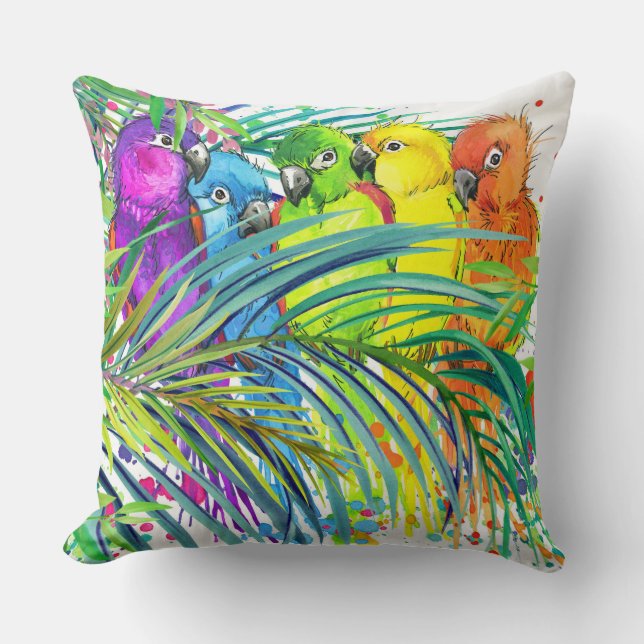 Tropical Birds of a Feather Pillow (Front)