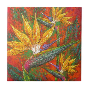 Tropical Birds Of Paradise Flowers Painting Art Tile