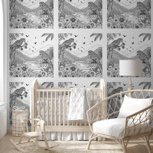 Tropical Birds Parrot Art Colouring Wallpaper
