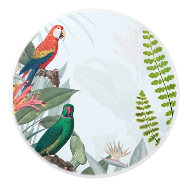 Tropical Birds Parrots & Foliage  Ceramic Knob (Front)