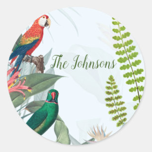 Tropical Birds Parrots & Foliage Classic Round Sticker
