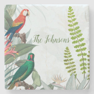 Tropical Birds Parrots & Foliage Stone Coaster
