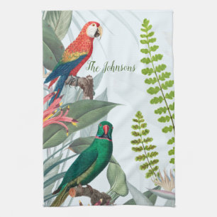 Tropical Birds Parrots & Foliage Tea Towel