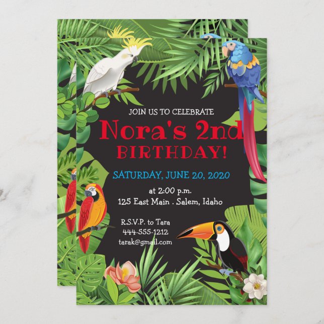 Tropical Birds Party Invitation (Front/Back)