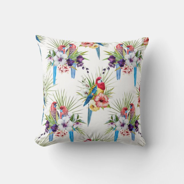 Tropical birds pillow (White) (Front)