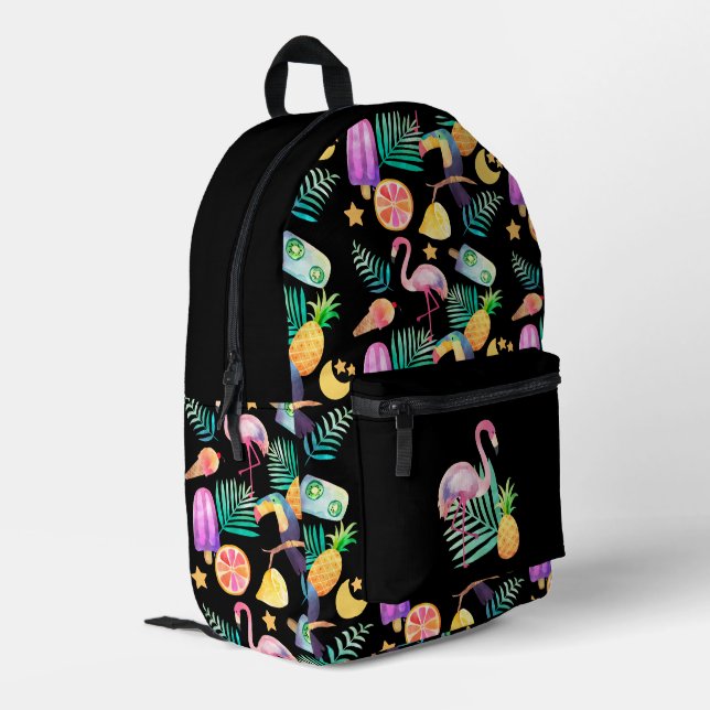 Tropical Birds Pineapple Pattern Printed Backpack (Back Corner Left)