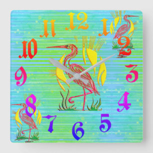 Tropical Birds  Square Wall Clock