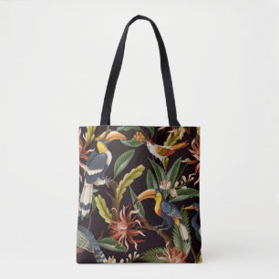 Tropical Birds: Vintage Leaves & Flowers Tote Bag