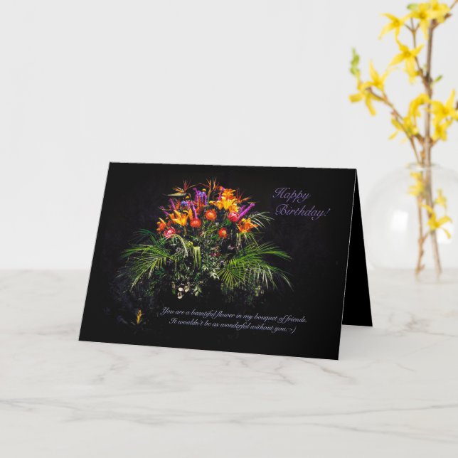 Tropical Birthday Bouquet - Folded Greeting Card (Yellow Flower)