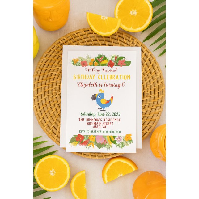 Tropical Birthday Celebration Colourful Parrot Invitation (Creator Uploaded)