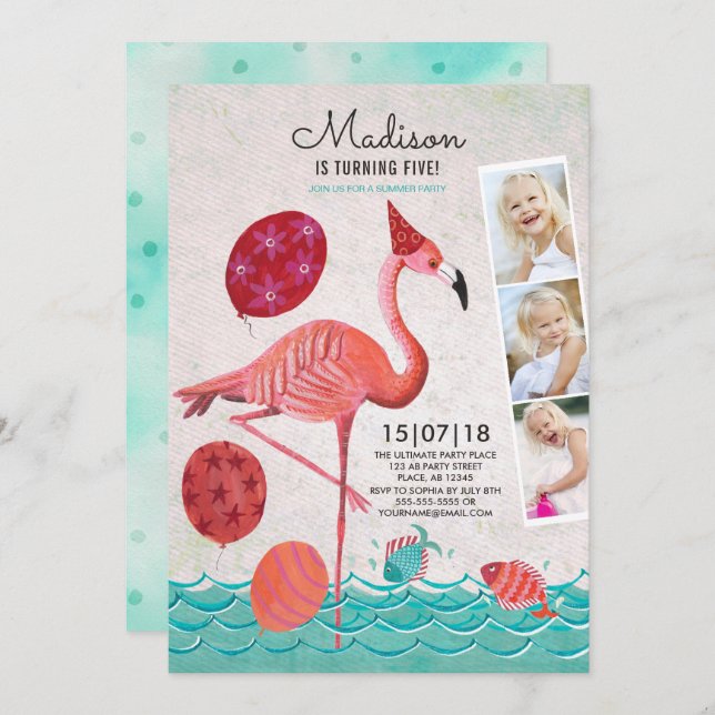 Tropical Birthday | Flamingo & dots | Invitations (Front/Back)