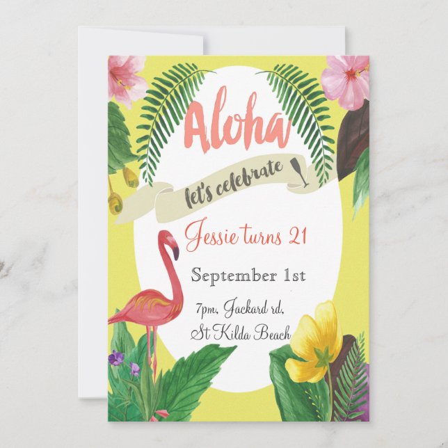 Tropical birthday invitation 5 x 7 inches (Front)