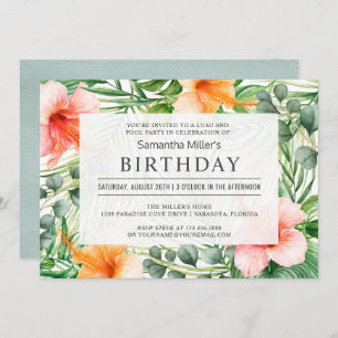 Tropical Birthday Pool Party and Luau Invitation