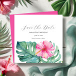 Tropical Birthday Save The Date Cards<br><div class="desc">Announce your milestone birthday in style with these unique square save the date cards! Featuring an elegant top border of watercolor tropical flowers and monstera palm leaves, they exude tropical charm. "Save the Date" is tastefully typeset in charcoal grey against a crisp white background. Customise your details using the template...</div>