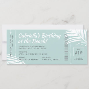 Tropical Birthday Trip Boarding Pass Ticket Teal Invitation