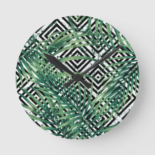 Tropical black and white geometry round clock