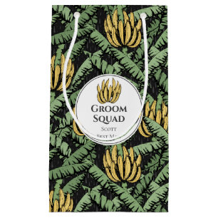 Tropical Black and White Groom Squad Banana Leaves Small Gift Bag