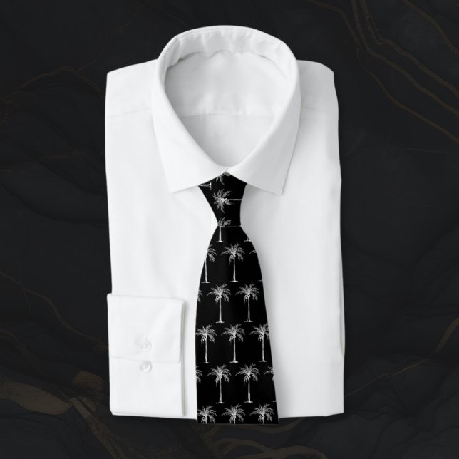 Tropical Black and White Palm Tree Pattern Tie (Creator Uploaded)