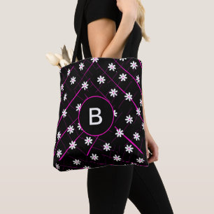 tropical black banana leaf and flowers botanical  tote bag
