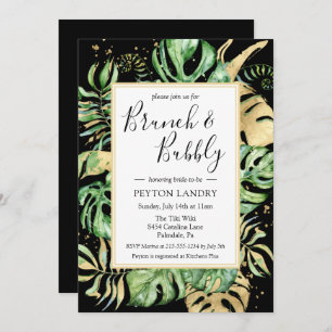 Tropical Black Gold Brunch Bubbly Bridal Shower Invitation