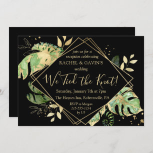Tropical Black & Gold Elopement Wedding Reception Invitation