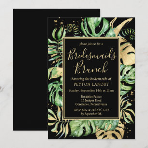 Tropical Black & Green Bridesmaids Brunch Invitati Invitation