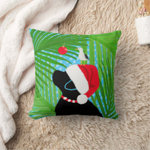 Tropical Black Lab Santa Seagull Christmas Cushion