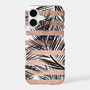 Tropical black palm trees chic rose gold stripes