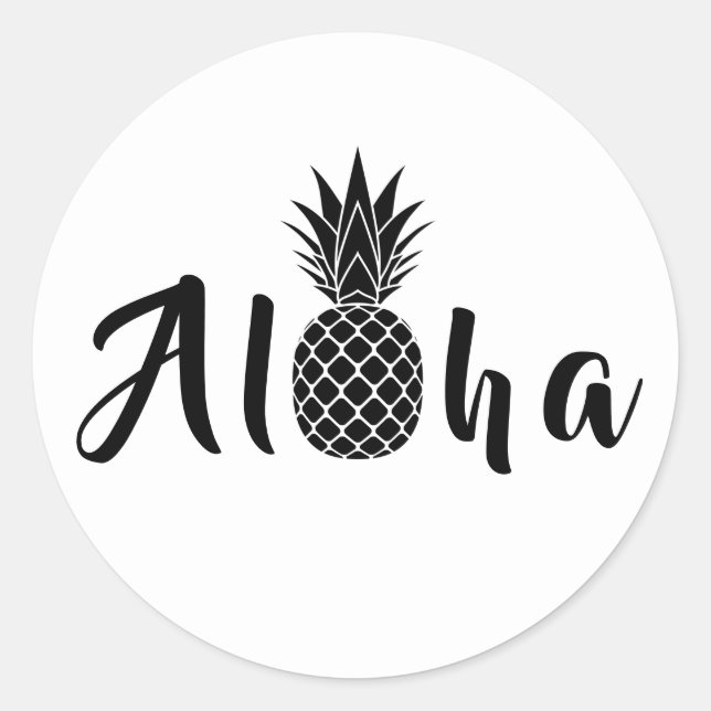 Tropical Black Pineapple Aloha! Round Sticker (Front)