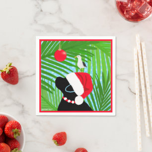 Tropical Black Santa Seagull Christmas Napkin