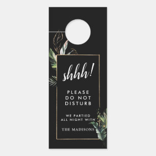 Tropical Black Wedding Do Not Disturb   Welcome Door Hanger
