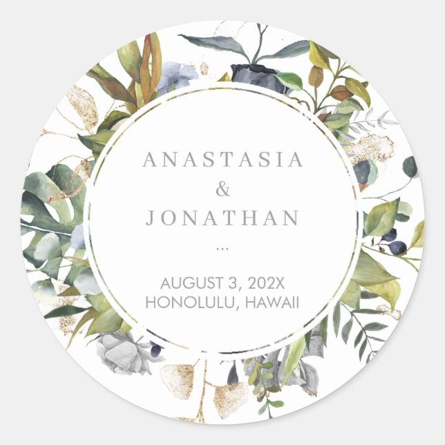 Tropical Blend Watercolor Classic Round Sticker (Front)
