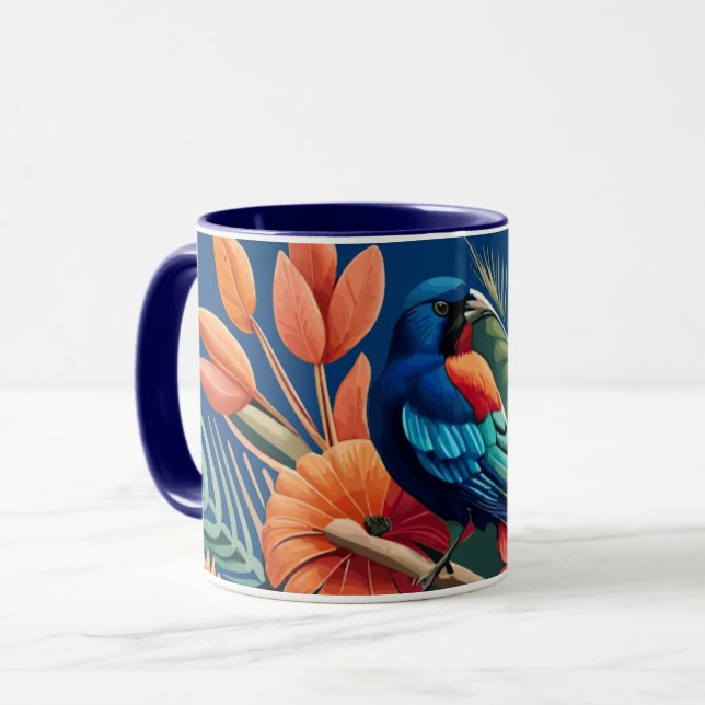 Tropical Bliss: A Vibrant Fusion of Flora Mug (Front Left)