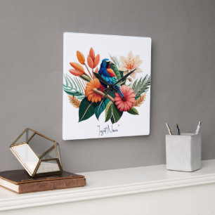 Tropical Bliss: A Vibrant Fusion of Flora Square Wall Clock