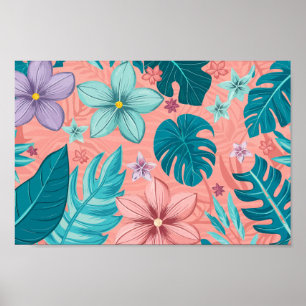 Tropical Bliss Floral with Pastel Leaves & Flowers Poster
