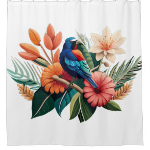 Tropical Bliss: Vibrant Fusion of Flora and Fauna Shower Curtain