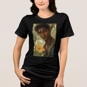 Tropical Bloom Fairies: Male in Green yellow fleur Tri-Blend Shirt