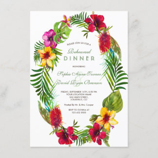 Tropical Bloom Hibiscus Gold REHEARSAL DINNER Invitation