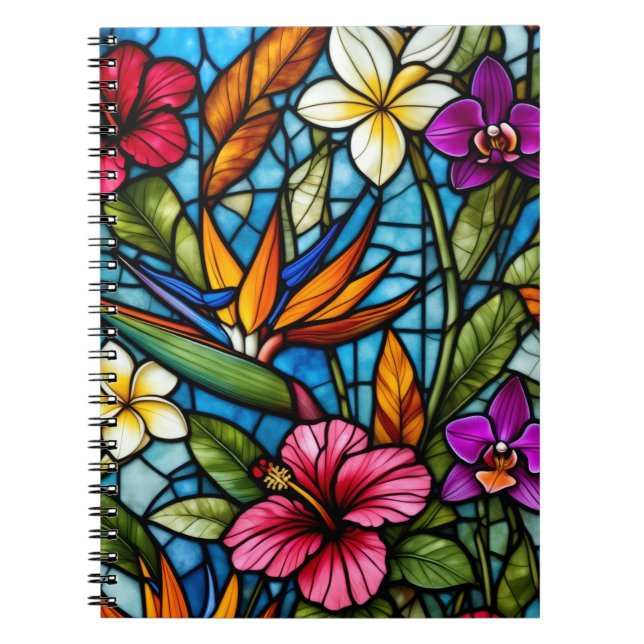 Tropical Bloom in Stained Glass Vibrant Floral  Notebook (Front)