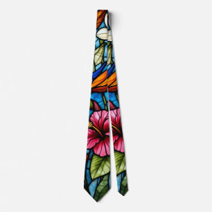 Tropical Bloom in Stained Glass Vibrant Floral  Tie