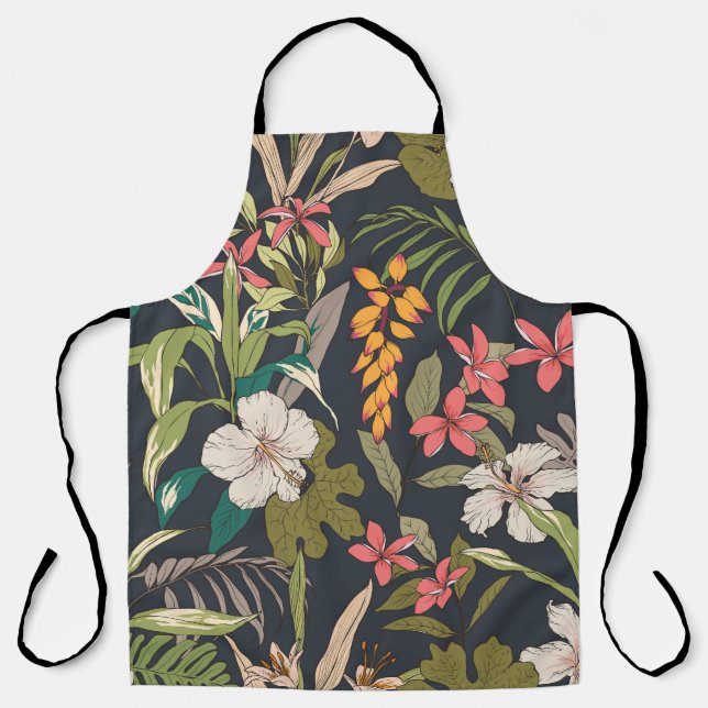Tropical Bloom: Seamless Flower Pattern Apron (Front)