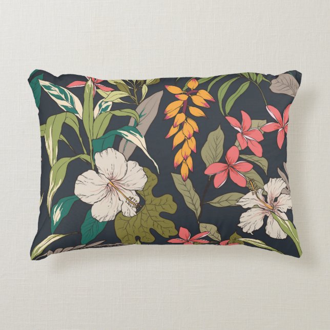 Tropical Bloom: Seamless Flower Pattern Decorative Cushion (Front)