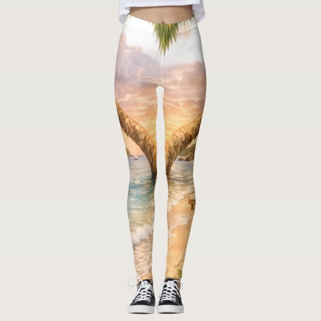 Tropical Bloom Sunset Leggings (Front)
