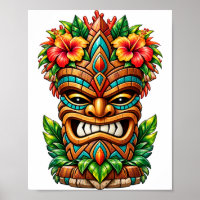Tropical Bloom Tiki Mask Poster