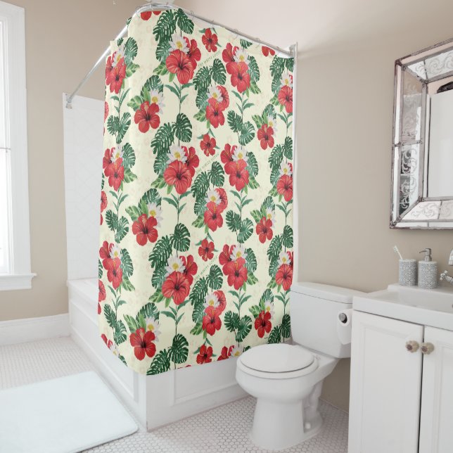 Tropical Blooms of The White Lotus Shower Curtain (In Situ)
